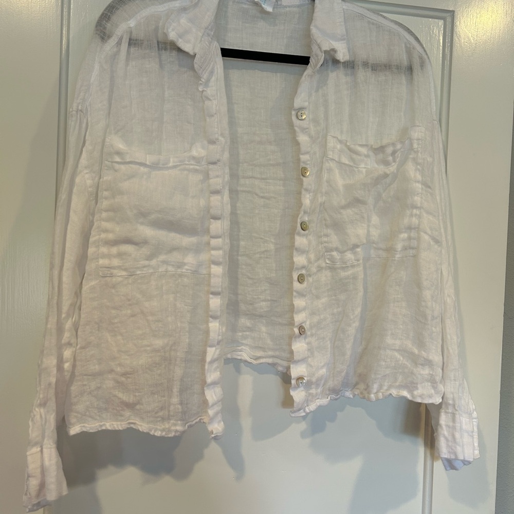 White Sheer Button-Up Shirt